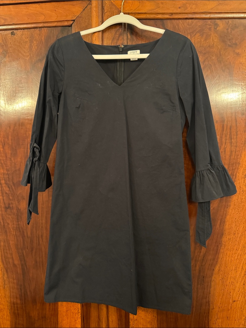 J. Crew Black V-Neck Dress with Tie Sleeves